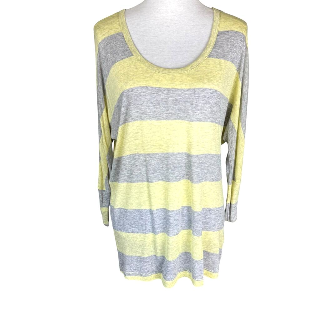 SOFT Joie Gray Yellow Stripe Y2K 2000s Layering 3/4 Sleeve Cozy Top Shirt